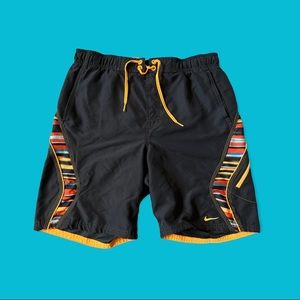 Nike Swim Board Shorts Black Orange Drawstring 8.5" Inseam Men Size Small
